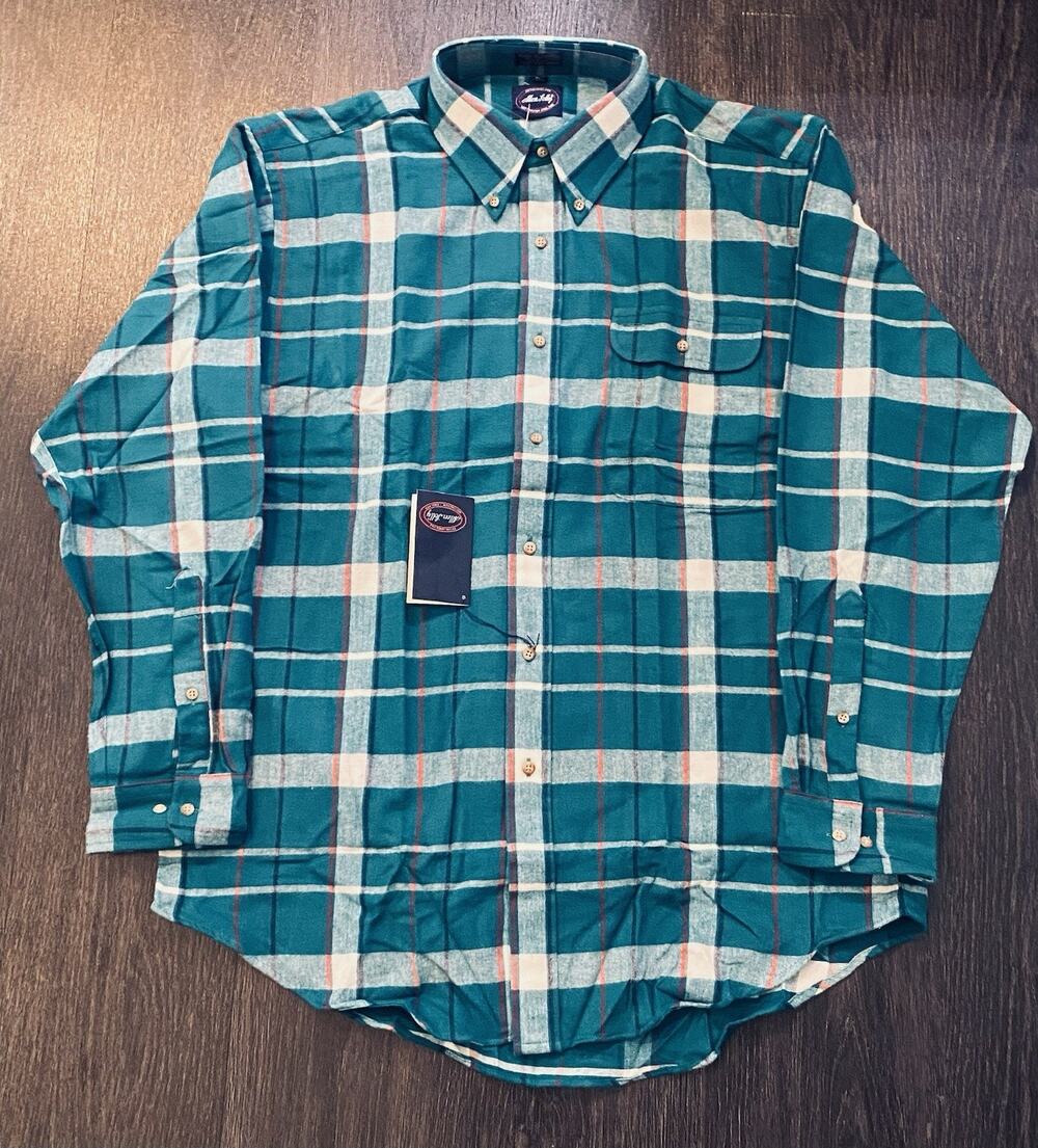 Vintage 90s Allen Solly 'Kirk' Flannel Shirt, Men's Size Large, Plaid Teal White